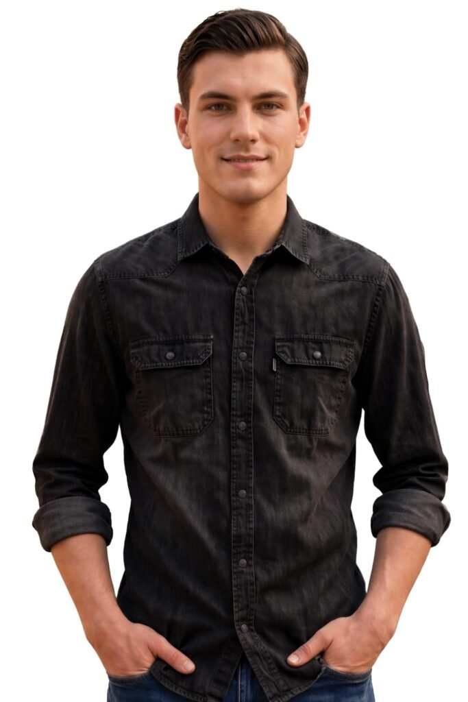 Louis Philippe Men’s Slim Fit Classic Denim Wash Stylized Fashion Full Sleeve Casual Shirt