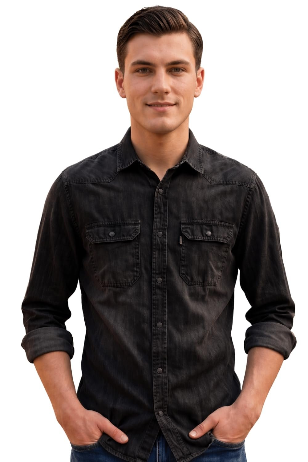 Louis Philippe Men’s Slim Fit Classic Denim Wash Stylized Fashion Full Sleeve Casual Shirt