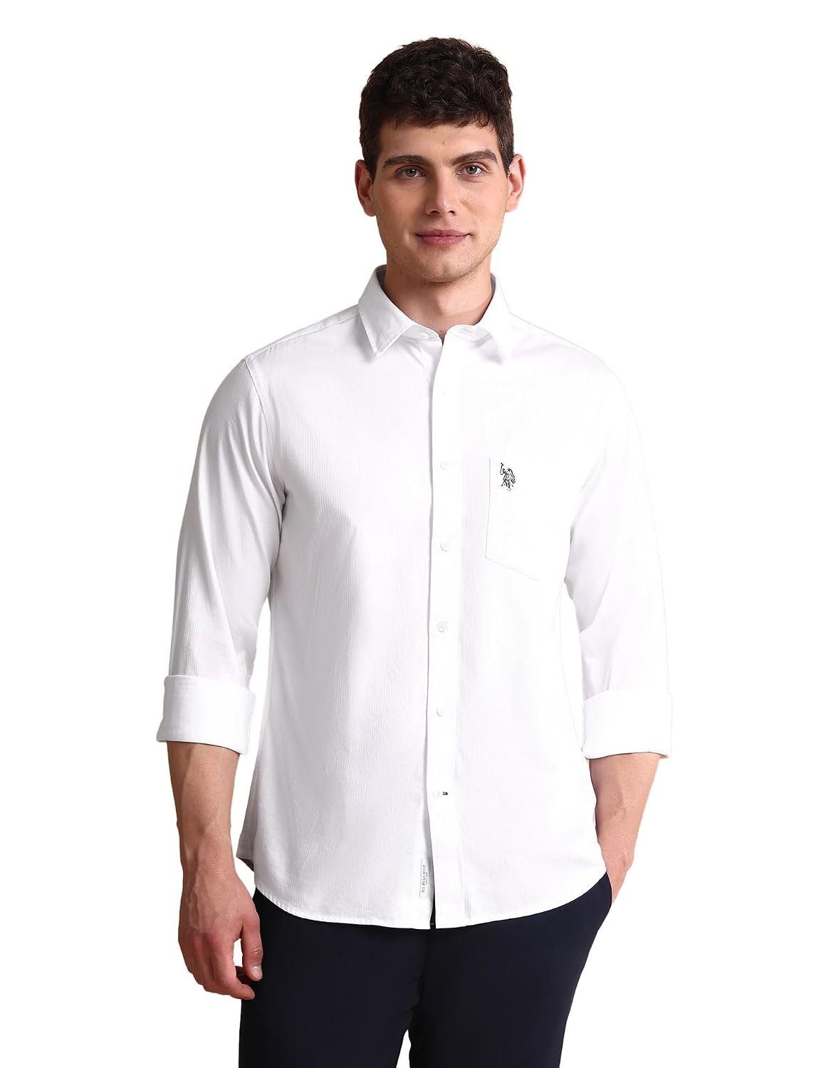 U.S. Polo ASSN. Solid Tailored Fit Shirt for Men – 100% Cotton, Breathable & Comfortable, Full Sleeves Casual Shirt for Men