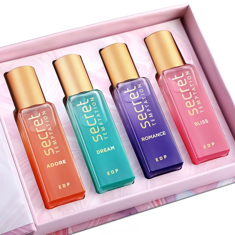 Secret Temptation Premium Perfume For Women, Pack Of 4 (20ml Each) Long Lasting Luxury Perfume Spray, Birthday Perfume Rakhi Gift Set For Her, Gift For Wife, Floral Scent Secret Temptation Premium Perfume For Women, Pack Of 4 (20ml Each) Long Lasting Luxury Perfume Spray, Birthday Perfume Rakhi Gift Set For Her, Gift For Wife, Floral Scent