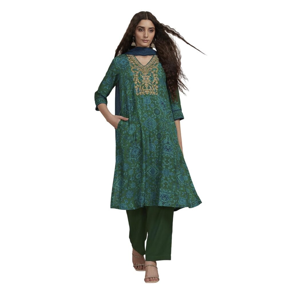 BIBA Dyed Modal Straight Casual Kurta With Palazzo and Dupatta BIBA Dyed Modal Straight Casual Kurta With Palazzo and Dupatta