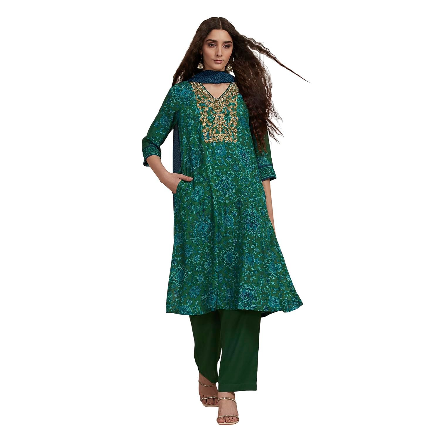 BIBA Dyed Modal Straight Casual Kurta With Palazzo and Dupatta