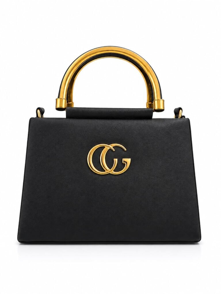 Black Structured Top Handle Bag with Gold Hardware Black Structured Top Handle Bag with Gold Hardware