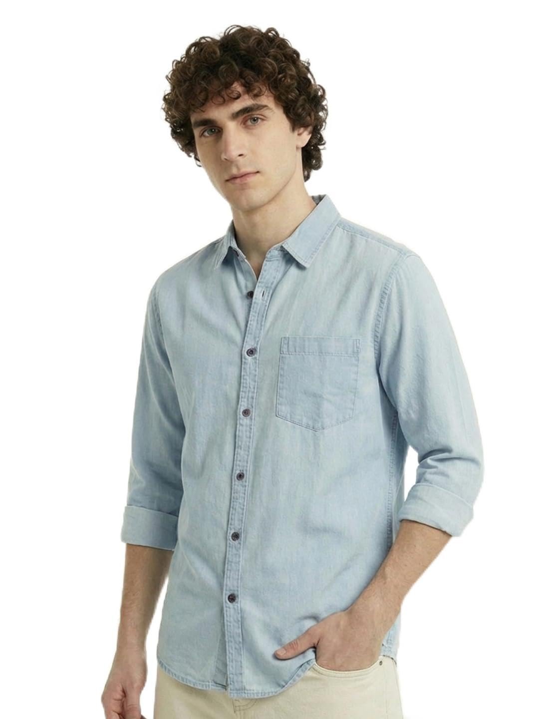 Amazon Brand – INKAST Men Washed Cotton Twill Denim Casual Button Down Shirt | Full Sleeves | Regular Fit | Stylish Summer – Everyday Wear
