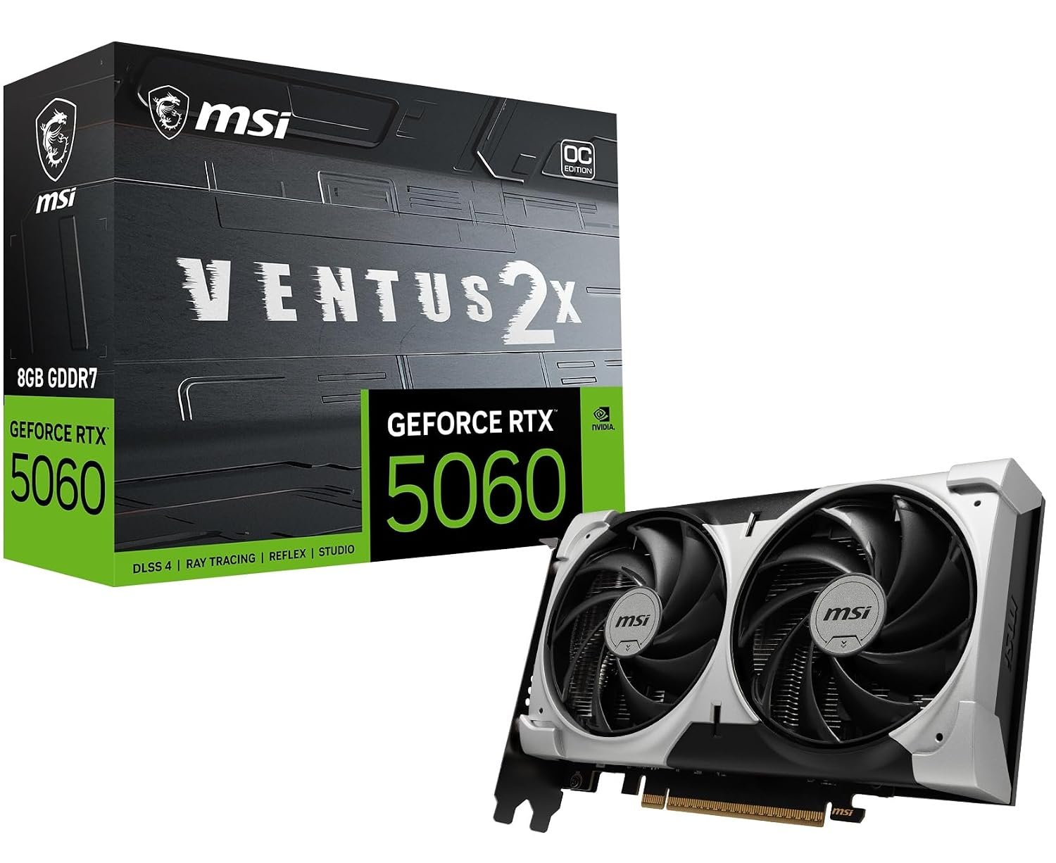 MSI GeForce RTX 5060 8G Ventus 2X OC V1 Gaming Graphics Card, 8GB GDDR7, 3840 CUDA Cores, PCIe Gen 5, TORX Fan 5.0, Zero Frozr, HDMI 2.1b, DisplayPort v2.1b