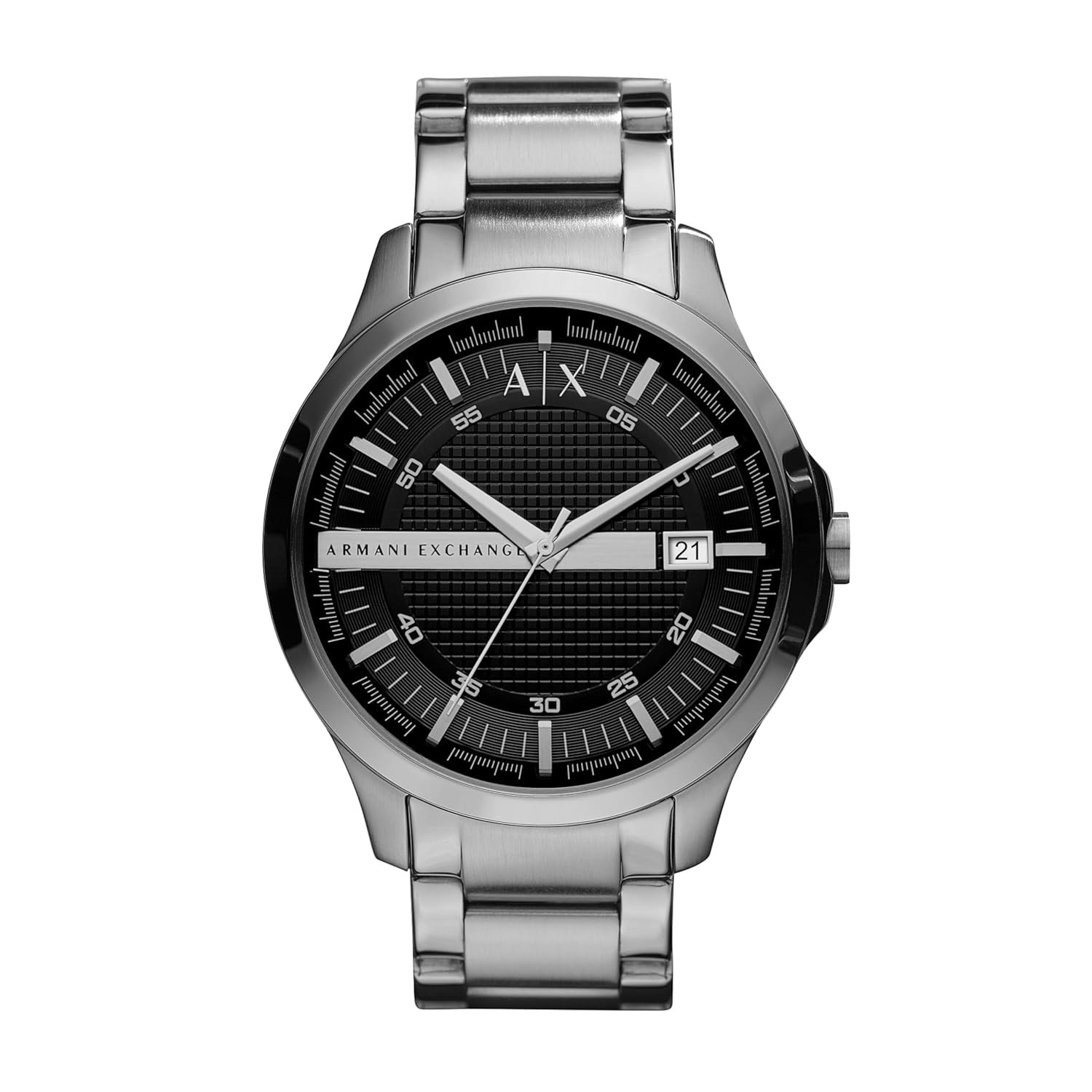 Armani Exchange Hampton Analog Black Dial Silver Band Men’s Stainless Steel Watch-AX2103