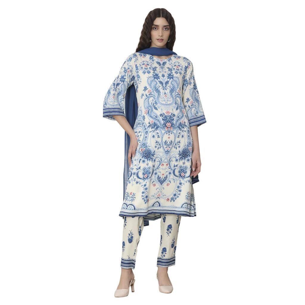 BIBA Printed Rayon Straight Casual Kurta With Palazzo and Dupatta BIBA Printed Rayon Straight Casual Kurta With Palazzo and Dupatta