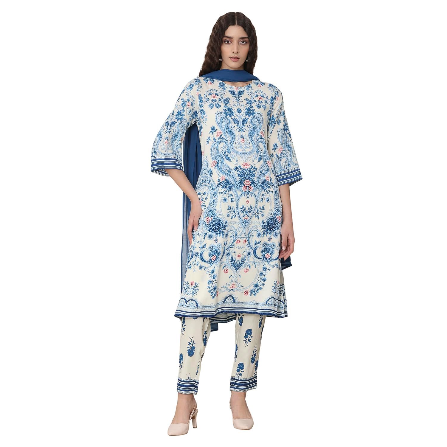 BIBA Printed Rayon Straight Casual Kurta With Palazzo and Dupatta BIBA Printed Rayon Straight Casual Kurta With Palazzo and Dupatta