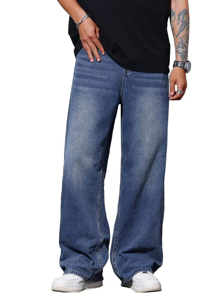 AVANOVA Men’s Baggy Fit Jeans– Solid Washed Denim Straight Wide-Leg | Streetwear Casual Dailywear Pants for Men | Trendy Loose-Fit Mid-Waist Denim Trousers (Jeans 247) AVANOVA Men’s Baggy Fit Jeans– Solid Washed Denim Straight Wide-Leg | Streetwear Casual Dailywear Pants for Men | Trendy Loose-Fit Mid-Waist Denim Trousers (Jeans 247)