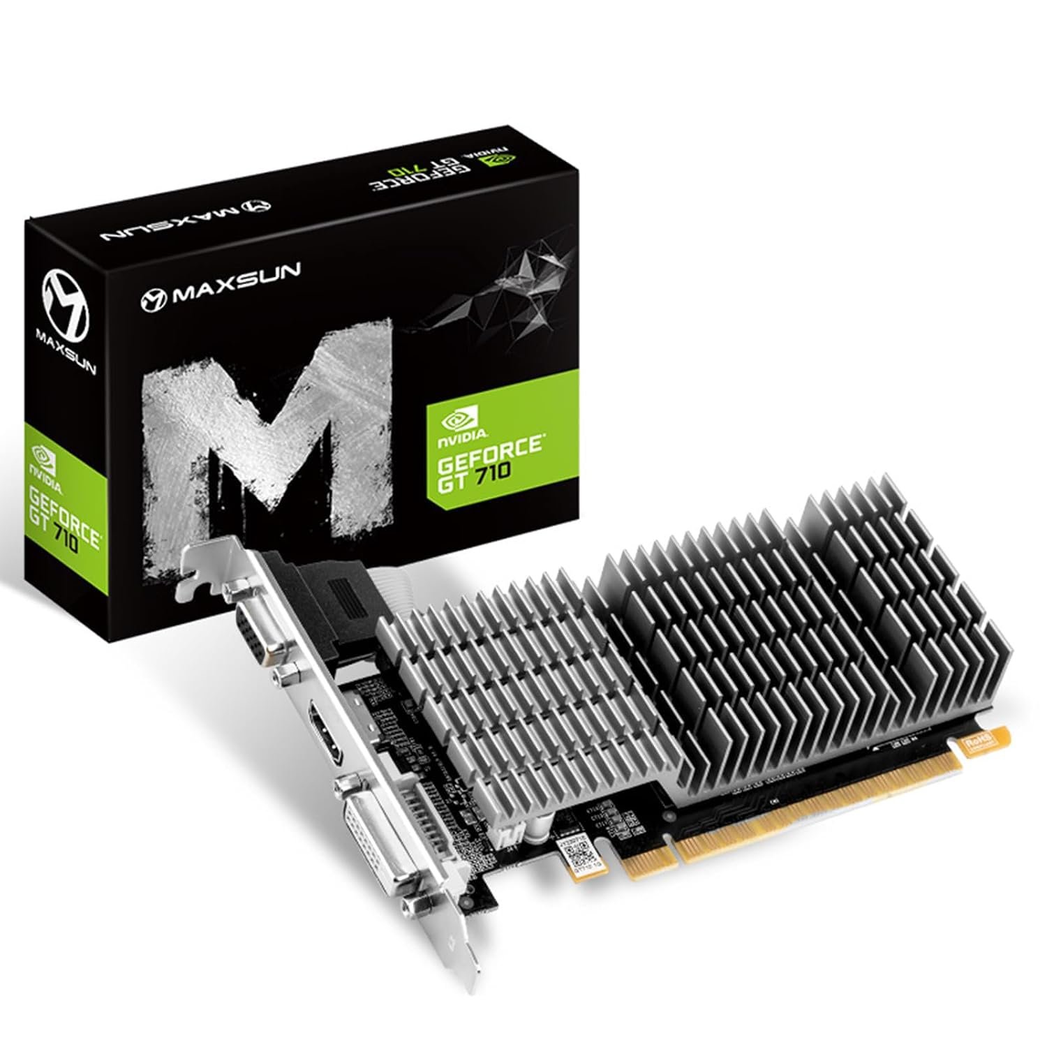maxsun NVIDIA GEFORCE GT 710 2G DDR3 Graphics Card 954MHz, Low Profile, Low Consumption, VGA, DVI-D, HDMI, HTPC, Silent Passive Fanless Cooling System