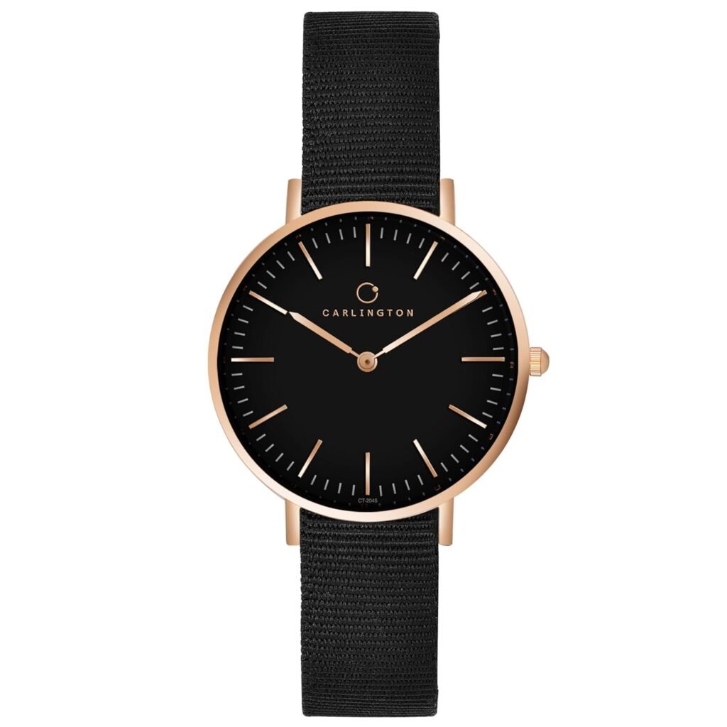 Carlington Iconic Analog Womens Watch 33mm case Diameter with Nylon Strap – CT 2045 Black