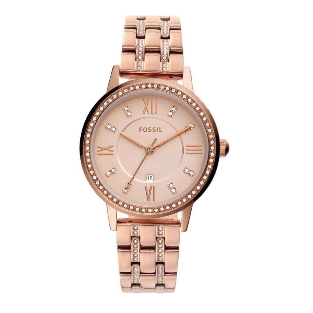 Fossil Gwen Analogue Women’s Watch (Gold Dial Womens Standard Colored)-Es4879 Gold Plated, Gold Strap – Gold-Plated