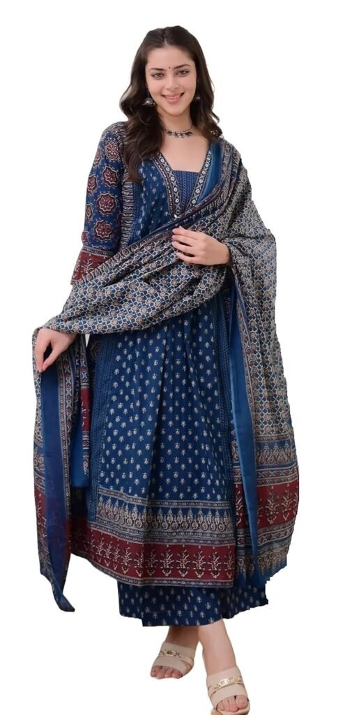 KLOSIA Women’s Rayon Printed Anarkali Kurta and Pant with Dupatta Set KLOSIA Women’s Rayon Printed Anarkali Kurta and Pant with Dupatta Set