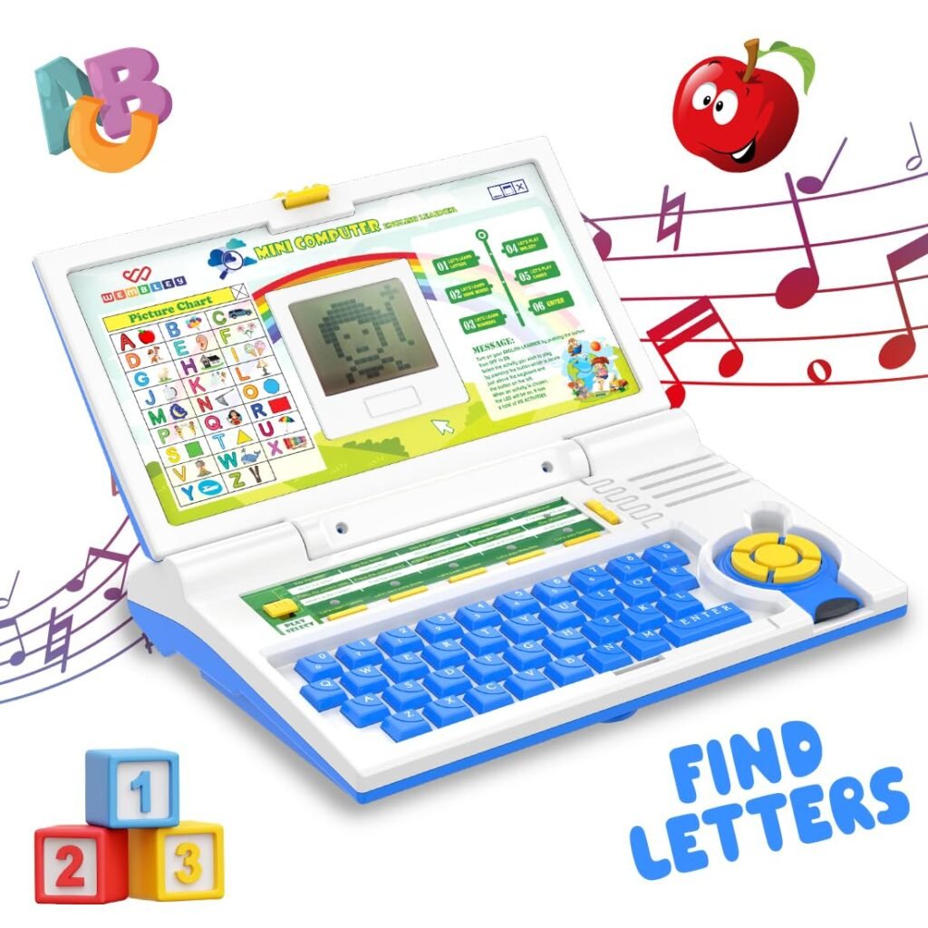 Wembley Educational Kids Laptop Learning Toy for 2-5 Years Boys Girls Computer Toys for 3 Years Fun Activity Learning Alphabet,Letter,Words,Games,Mathematics,Music,Logic Memory Tool – Blue