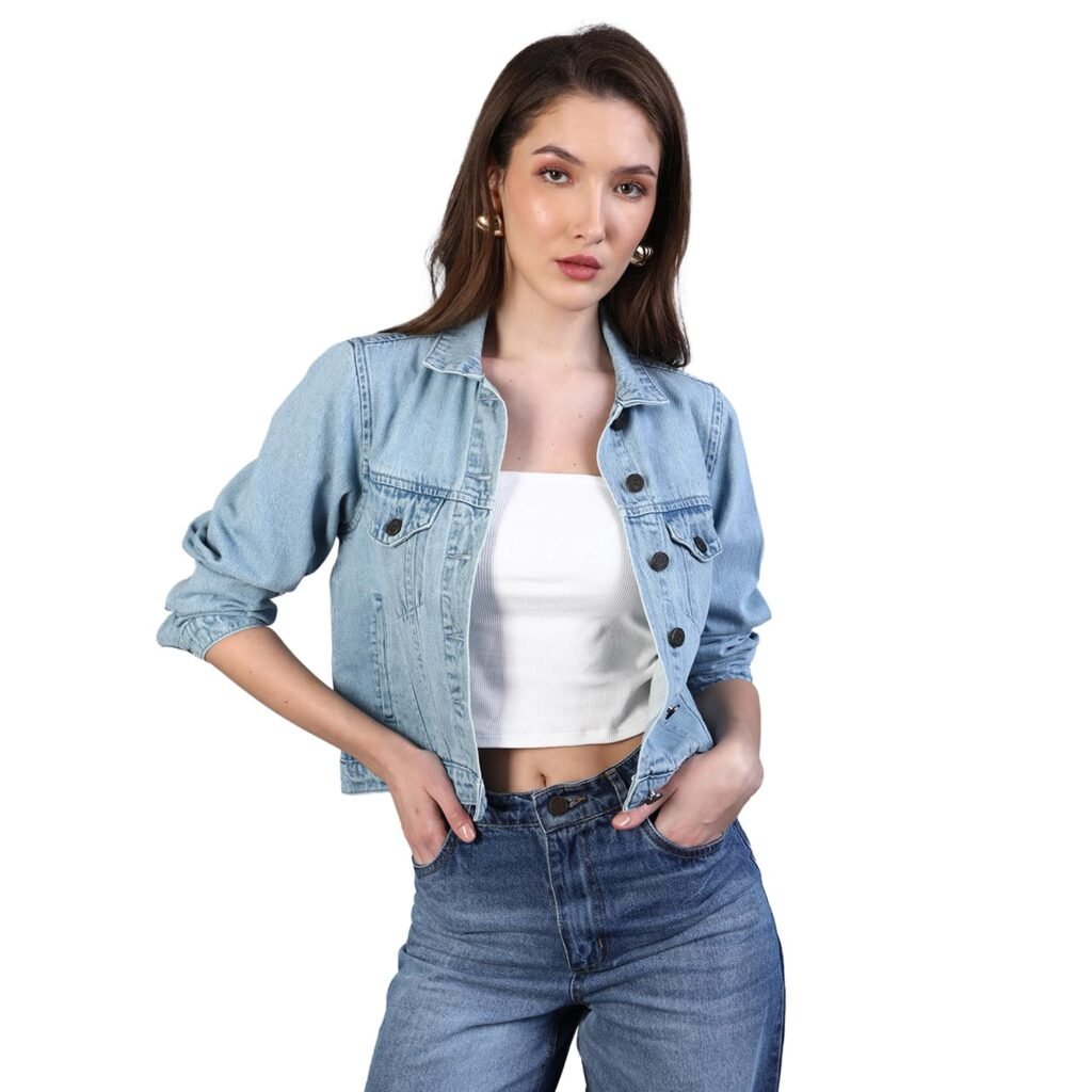 Urbano Fashion Women’s Regular Fit Washed Full Sleeve Denim Jacket