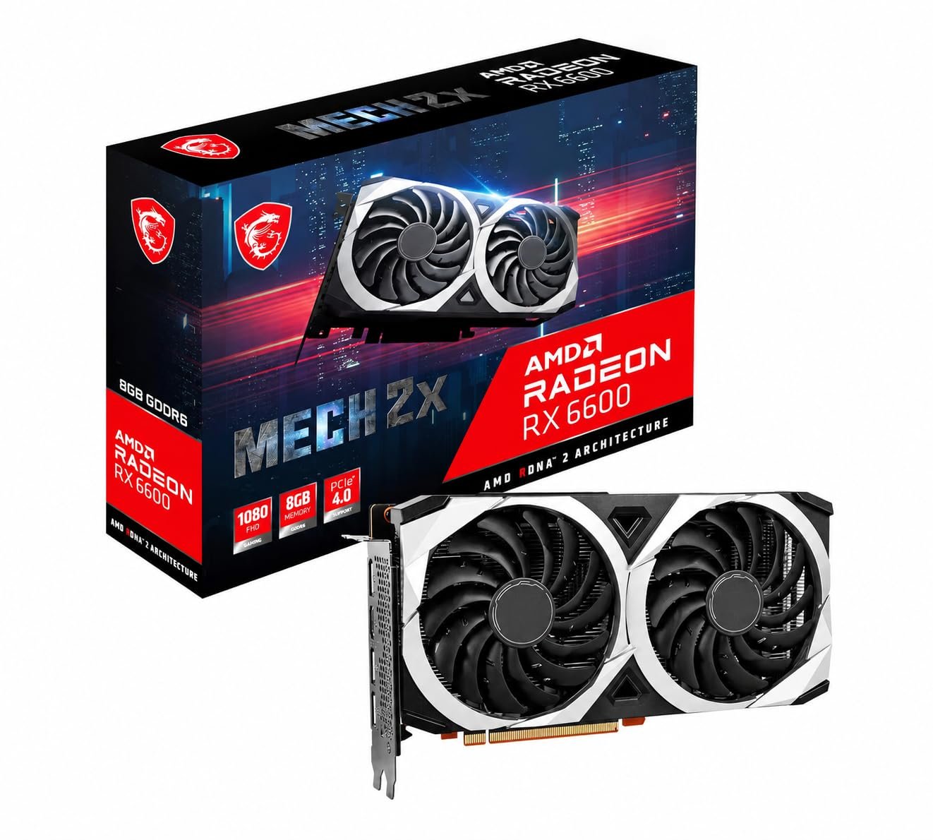 RX 6600 MECH 2X 8G Radeon Gaming Graphics Card, 8GB GDDR6, AMD Radeon RX 6600, 128-Bit, PCIe 4.0 x8, Dual Fan Cooling, 1792 Stream Processors | Pre-Owned