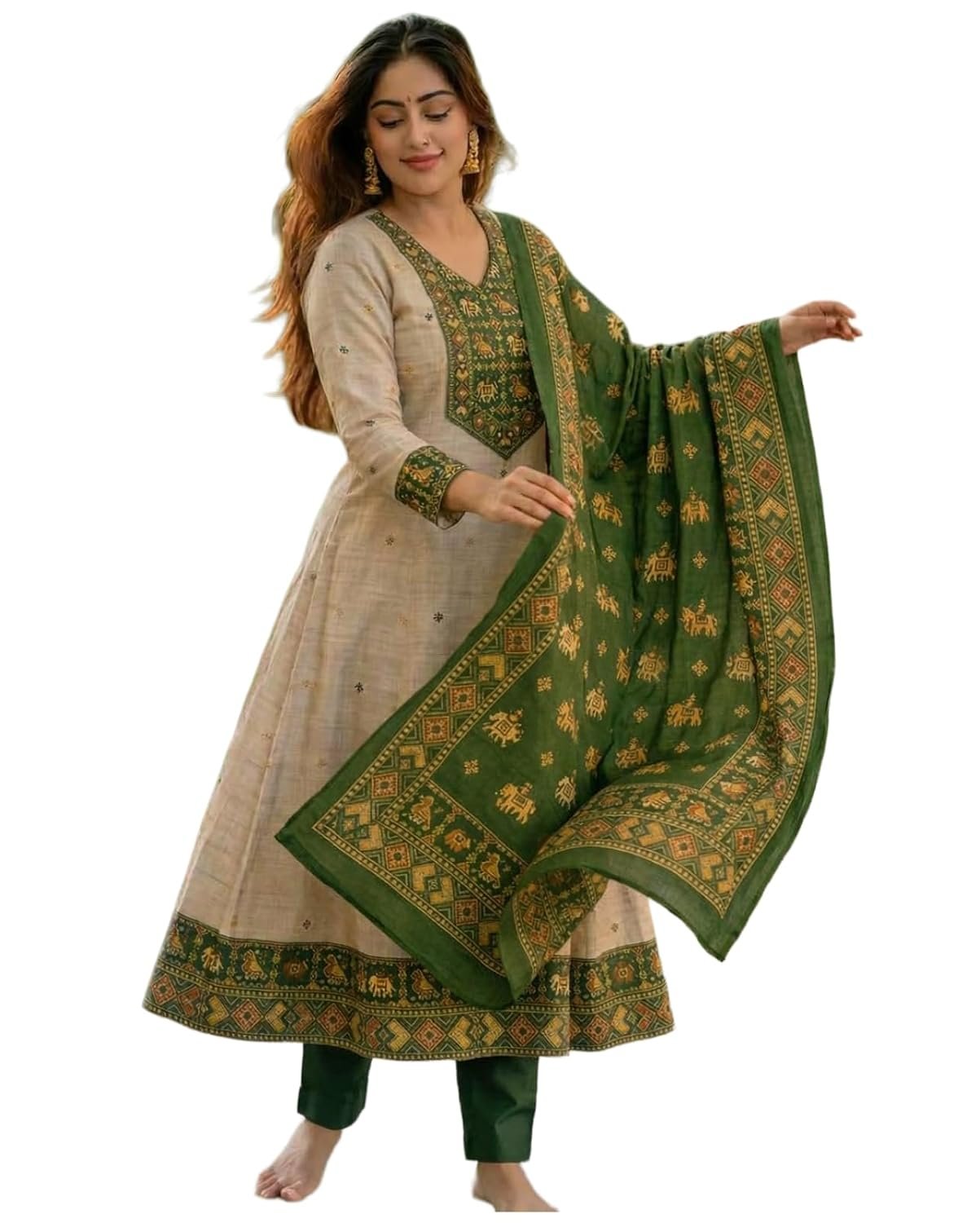 ANNI Designer Kurta Sets for Women Viscose Printed | Kurta Pant Dupatta Set | A-Line Kurti Set for Women | Round Neck 3/4 Sleeve Ethnic Suit | Designer Indian Kurti Outfit with Pants