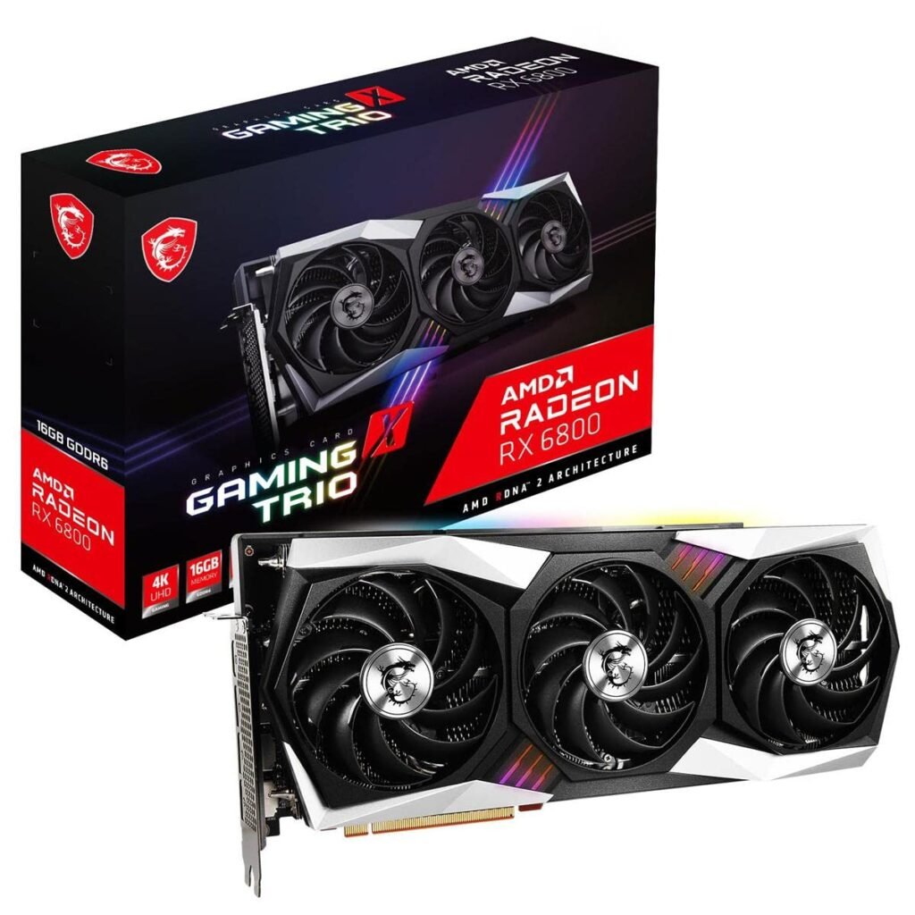 MSI Radeon RX 6800 Gaming X Trio 16G Graphic Card, Radeon RX 6800 GPU, 16 GB GDDR6 256-Bit Memory, 16 Gbps, PCIe 4, Up to 2155 MHz Core Clock, TORX Fan 4.0, Tri Frozr 2, PCIe x16 MSI Radeon RX 6800 Gaming X Trio 16G Graphic Card, Radeon RX 6800 GPU, 16 GB GDDR6 256-Bit Memory, 16 Gbps, PCIe 4, Up to 2155 MHz Core Clock, TORX Fan 4.0, Tri Frozr 2, PCIe x16