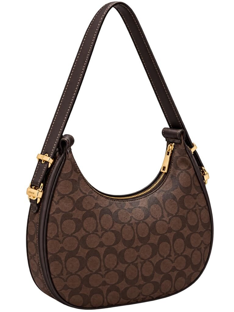 Women’s Shoulder Bag Dark Brown Monogram Print PU Leather