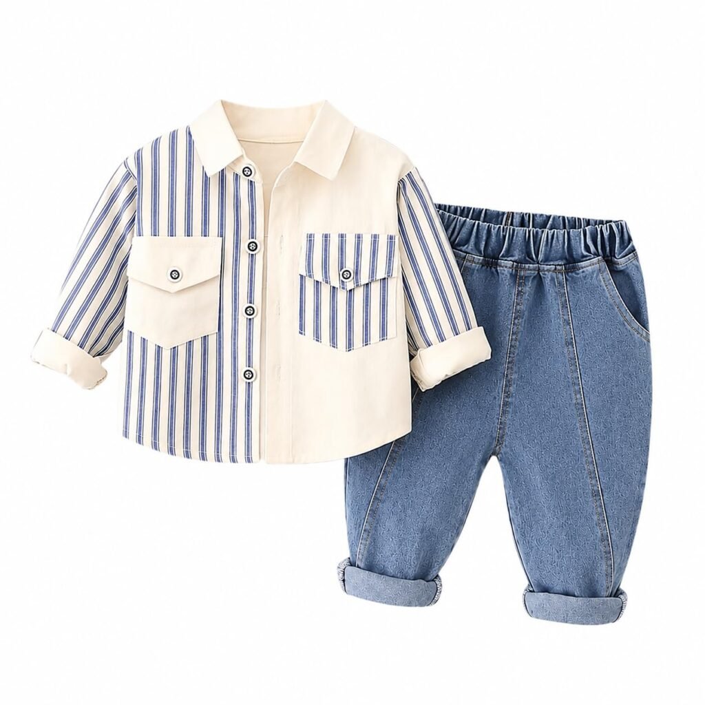Googo Gaaga Boy’s Cotton Full Sleeve Printed Shirt and Denim Pant Set