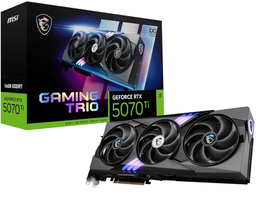 MSI Gaming RTX 5070 Ti 16G pci_e Gaming Trio OC Plus Graphics Card (16GB GDDR7, 256-bit, Extreme Performance: 2580 MHz, DisplayPort x 3 2.1a, HDMI 2.1b, NVIDIA Blackwell Architecture)