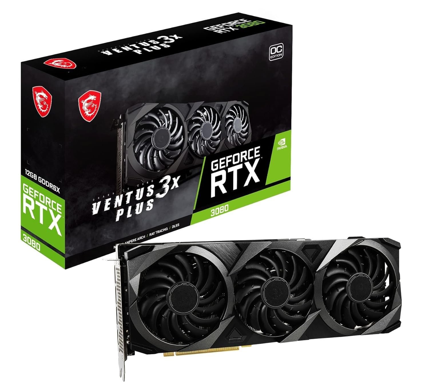 GeForce RTX 3080 Ventus 3X Plus 12G OC LHR Gaming Graphics Card, 12GB GDDR6X, 384-Bit, PCIe 4.0 x16, Triple TORX Fan Cooling, HDMI 2.1, DisplayPort, NVIDIA Ampere GPU