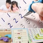 SHNMN Sank Magic Practice Copybook, (4 BOOK +1 PEN + 10 REFILL) Number Tracing Book for Preschoolers with Pen, Magic calligraphy books for kids Reusable Writing Tool