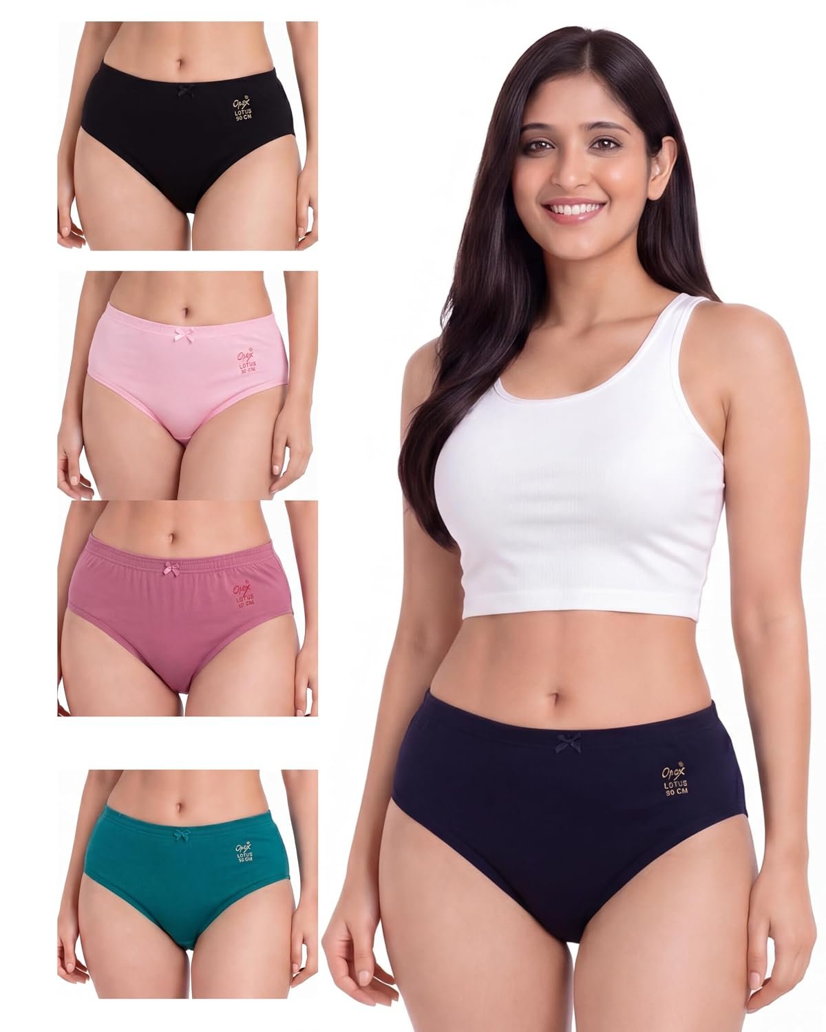 OPEX Women’s Cotton Full Coverage Lotus Panty Pack of 5 | Mid-Waist Comfortable Fit with Soft Elastic Waistband | Everyday Innerwear Combo Briefs, (Multicolor)