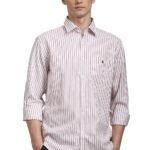 Louis Philippe Men’s Slim Fit Signature Oxford Easy Care, Natural Stretch Full Sleeve Stripe Cotton Casual Shirt