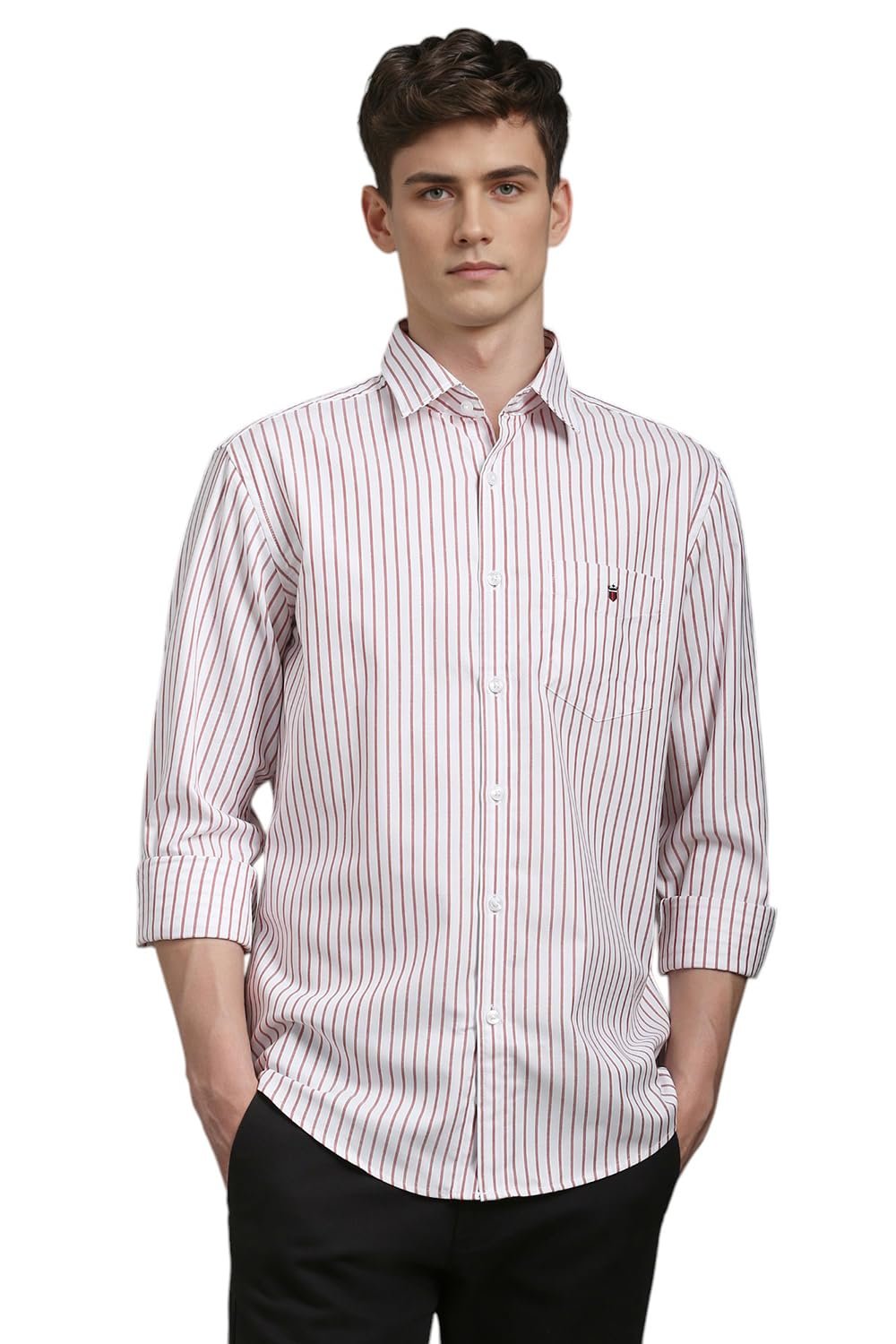 Louis Philippe Men’s Slim Fit Signature Oxford Easy Care, Natural Stretch Full Sleeve Stripe Cotton Casual Shirt