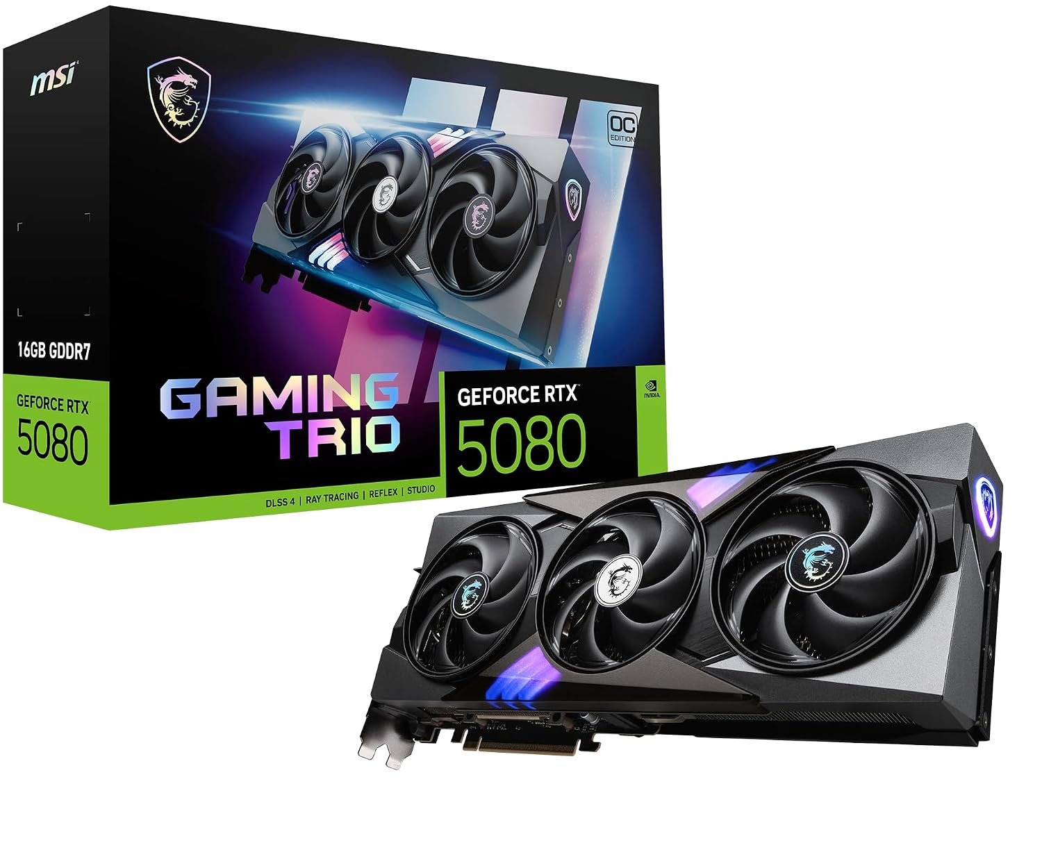 MSI GeForce RTX 5080 16G Gaming Trio OC Graphic Card – NVIDIA GeForce RTX 5080 GPU, 16GB GDDR7 256-bit Memory, 30 Gbps, PCI Express Gen 5 Interface, Upto 2700 MHz, TRI FROZR 4