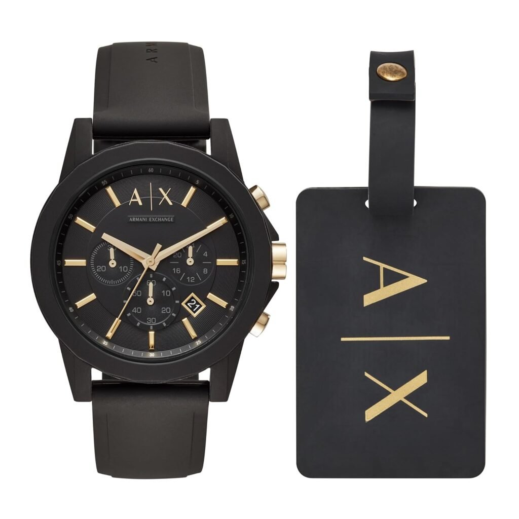 Armani Exchange Mens Outer Banks Silicon Chronograph Watch – AX7105 (Black_Free Size)