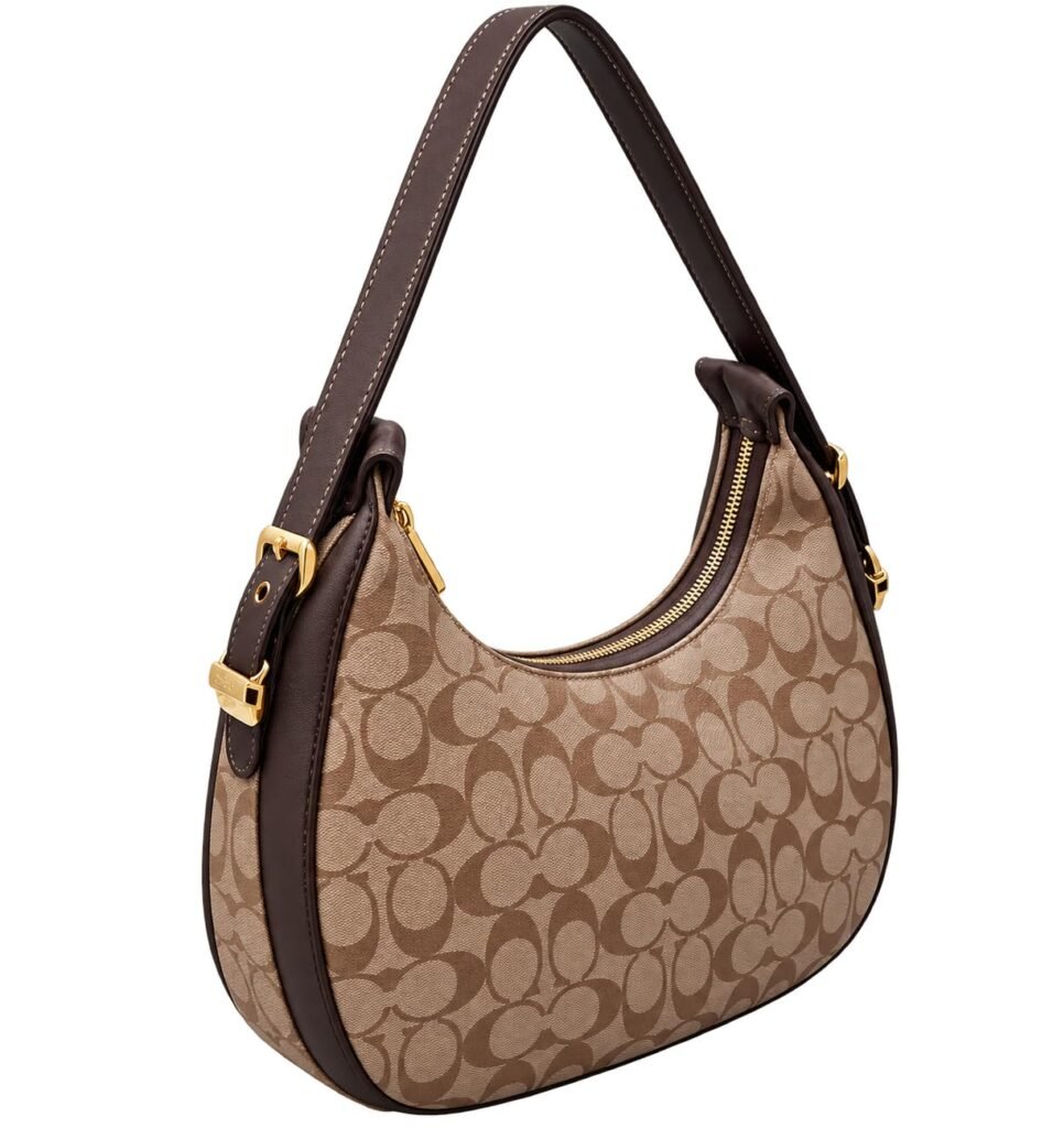 Elegant Women’s Shoulder Bag Brown Beige Monogram Print Elegant Women’s Shoulder Bag Brown Beige Monogram Print