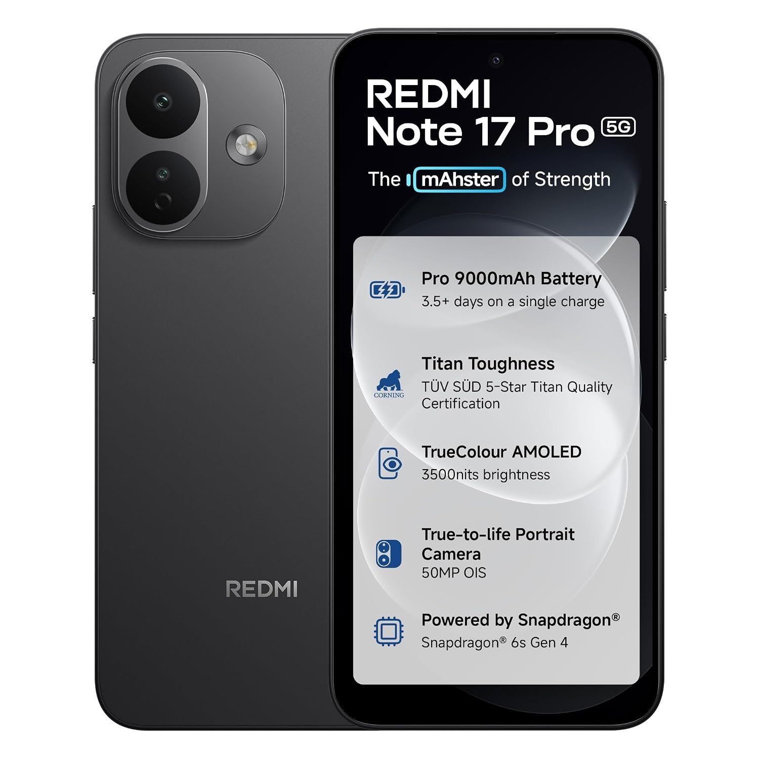 Redmi Note 17 Pro 5G (Stealth Black, 8GB RAM, 256GB ROM) | 9000mAh Battery + 67W TurboCharge* | 6.83″ 12-bit TrueColour AMOLED | No.1 Care Plan | SD 6s Gen 4 | 50MP OIS Camera | Victus 2 | IP69K