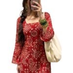 ANNI Designer Women’s Viscose Blend Printed Short Kurti | Straight Fit Casual Ethnic Top | Square Neck Full Sleeve Kurta Office College