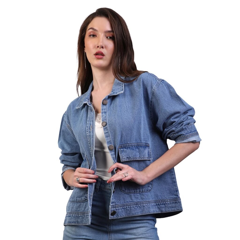 Urbano Fashion Women’s Relaxed Fit Full Sleeve Utility Denim Jacket