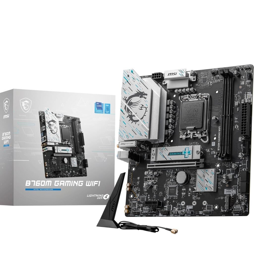 MSI B760M Gaming WiFi Motherboard, mATX – Supports Intel 14th, 13th & 12th Gen Core Processors, LGA 1700 – DDR5 Memory Boost 8000+MHz/OC, 1 x PCIe 4.0 x16, 2 x M.2 Gen4, 2.5G LAN, Wi-Fi 6E