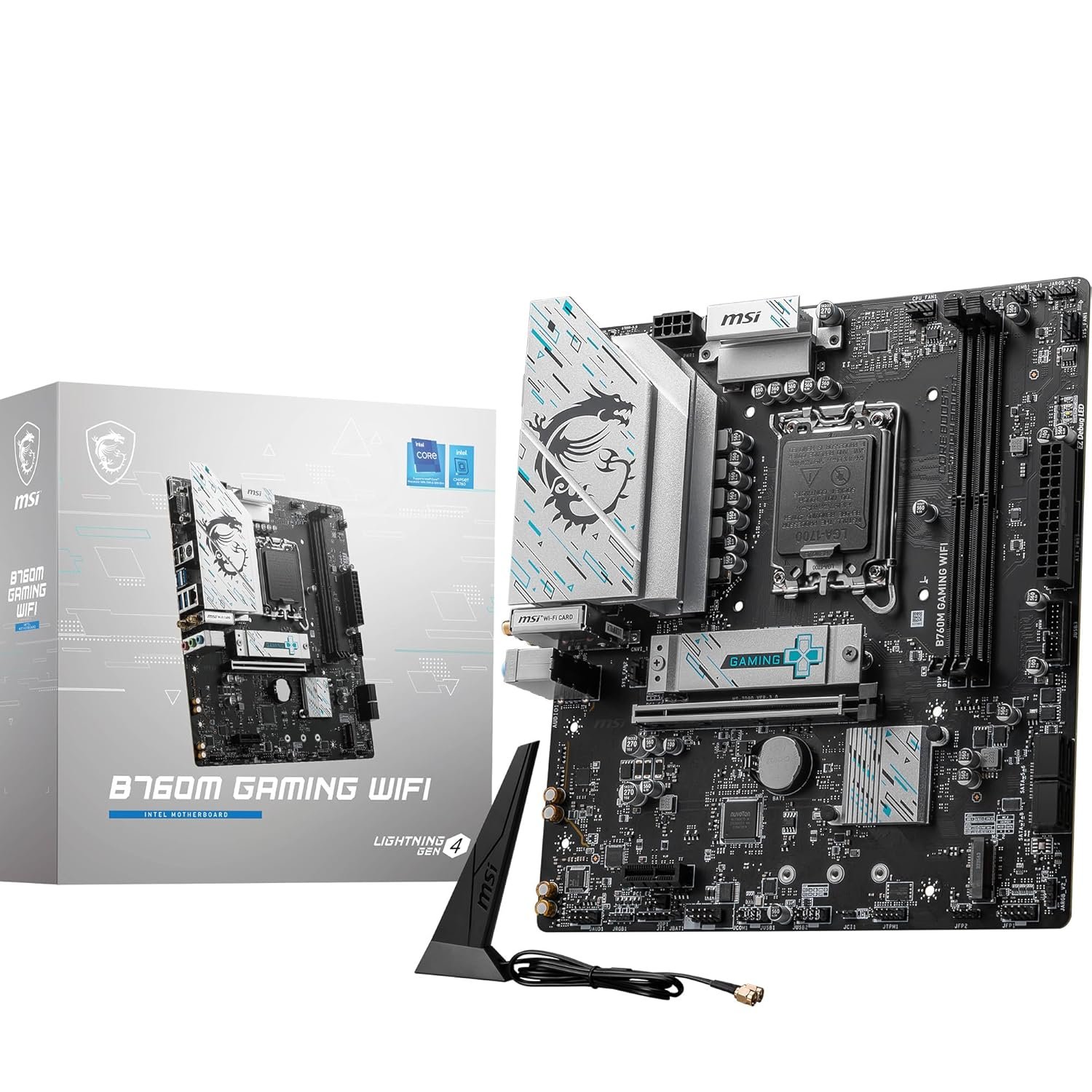 MSI B760M Gaming WiFi Motherboard, mATX – Supports Intel 14th, 13th & 12th Gen Core Processors, LGA 1700 – DDR5 Memory Boost 8000+MHz/OC, 1 x PCIe 4.0 x16, 2 x M.2 Gen4, 2.5G LAN, Wi-Fi 6E