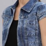 Style Quotient Women Navy Blue Denim Open Front Regular Shrug