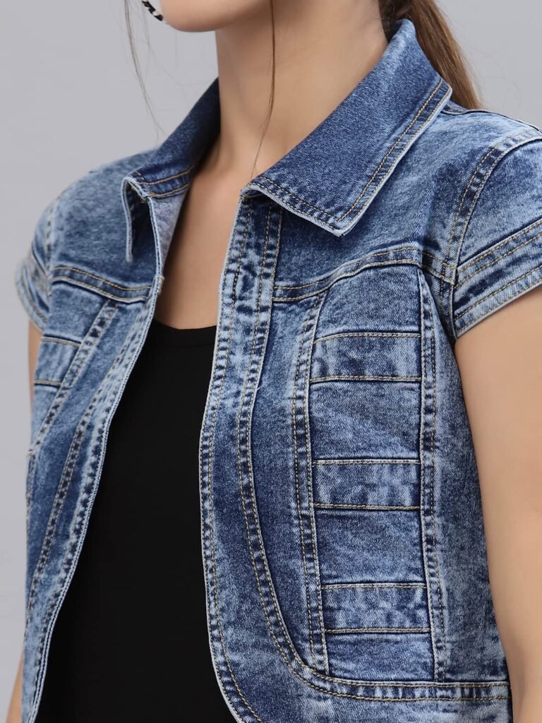 Style Quotient Women Navy Blue Denim Open Front Regular Shrug