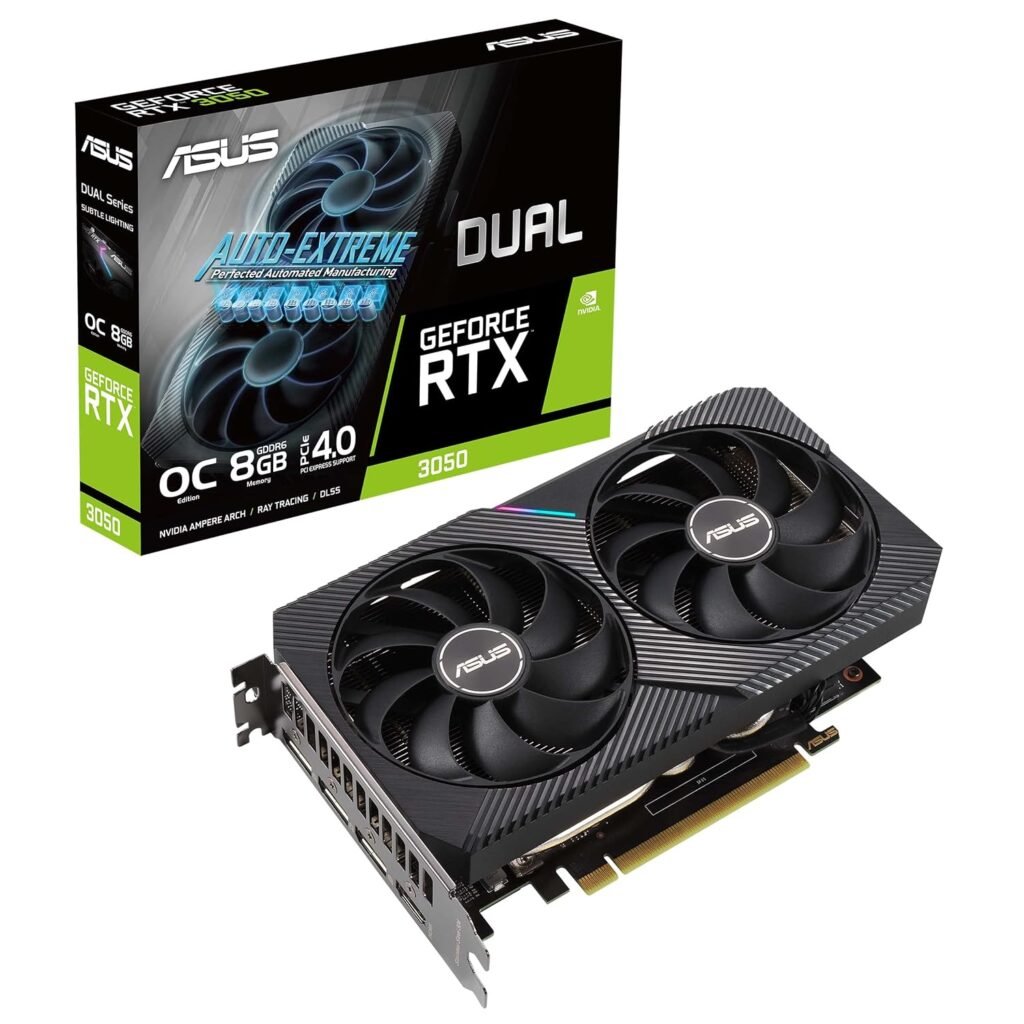 ASUS Dual Nvidia Geforce RTX 3050 Oc Edition Gaming Graphics Card (Pcie 4.0, 8Gb Gddr6 Memory, Hdmi 2.1, Displayport 1.4A, 2-Slot Design, Axial-Tech Fan Design, 0Db Technology, Steel Bracket) – Pci_E