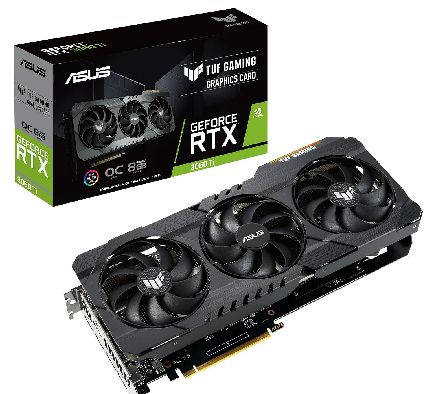 ASUS TUF Gaming NVIDIA GeForce RTX 3060 Ti OC Edition Graphics Card (PCIe 4.0, 8GB GDDR6, HDMI 2.1 , DisplayPort 1.4a, Dual Ball Fan Bearings, Military-Grade Certification, GPU Tweak II), Black ASUS TUF Gaming NVIDIA GeForce RTX 3060 Ti OC Edition Graphics Card (PCIe 4.0, 8GB GDDR6, HDMI 2.1 , DisplayPort 1.4a, Dual Ball Fan Bearings, Military-Grade Certification, GPU Tweak II), Black