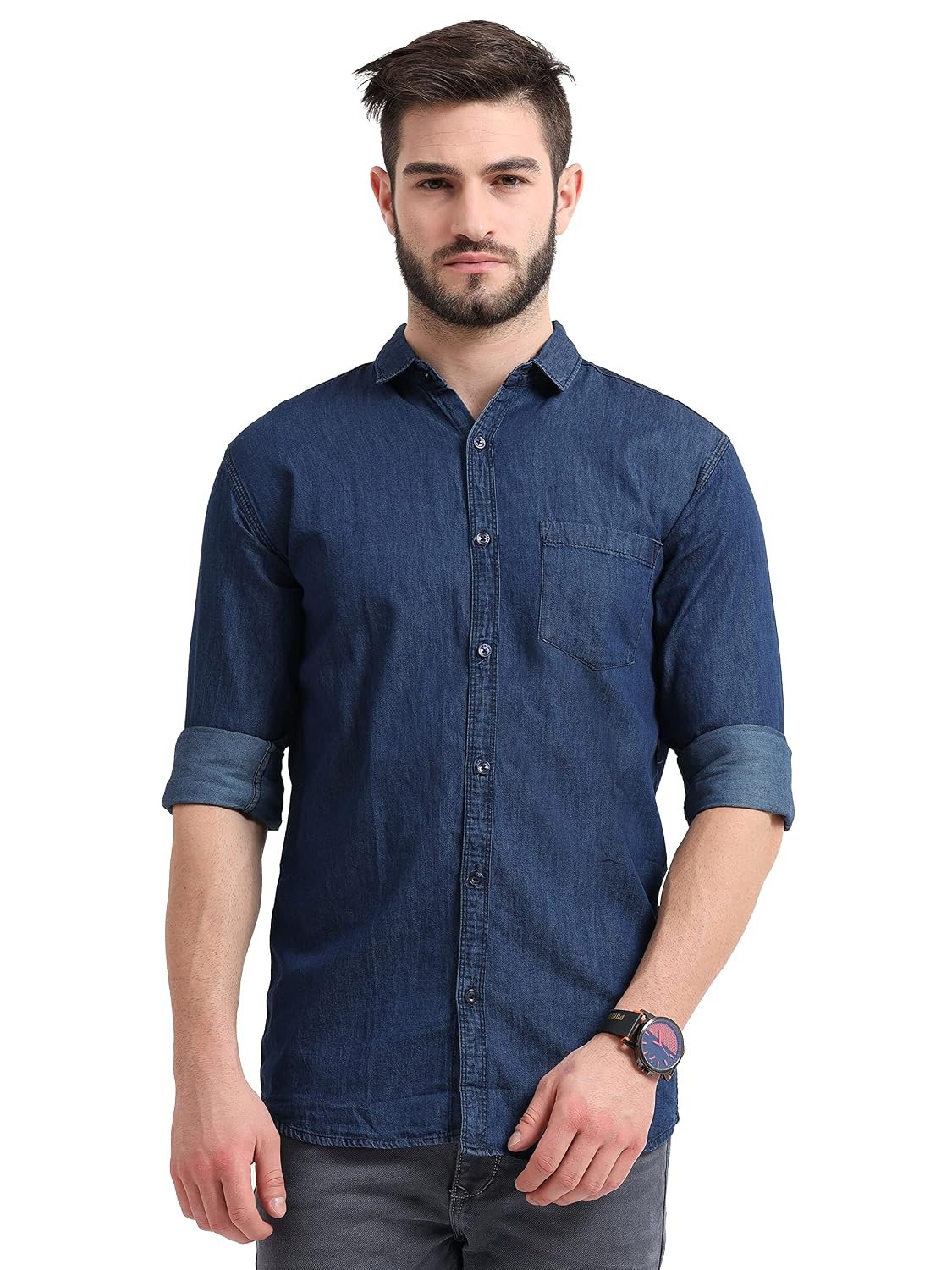 Miraan Men’s Cotton Regular Fit Casual Denim Shirt (SIGDENIMM)