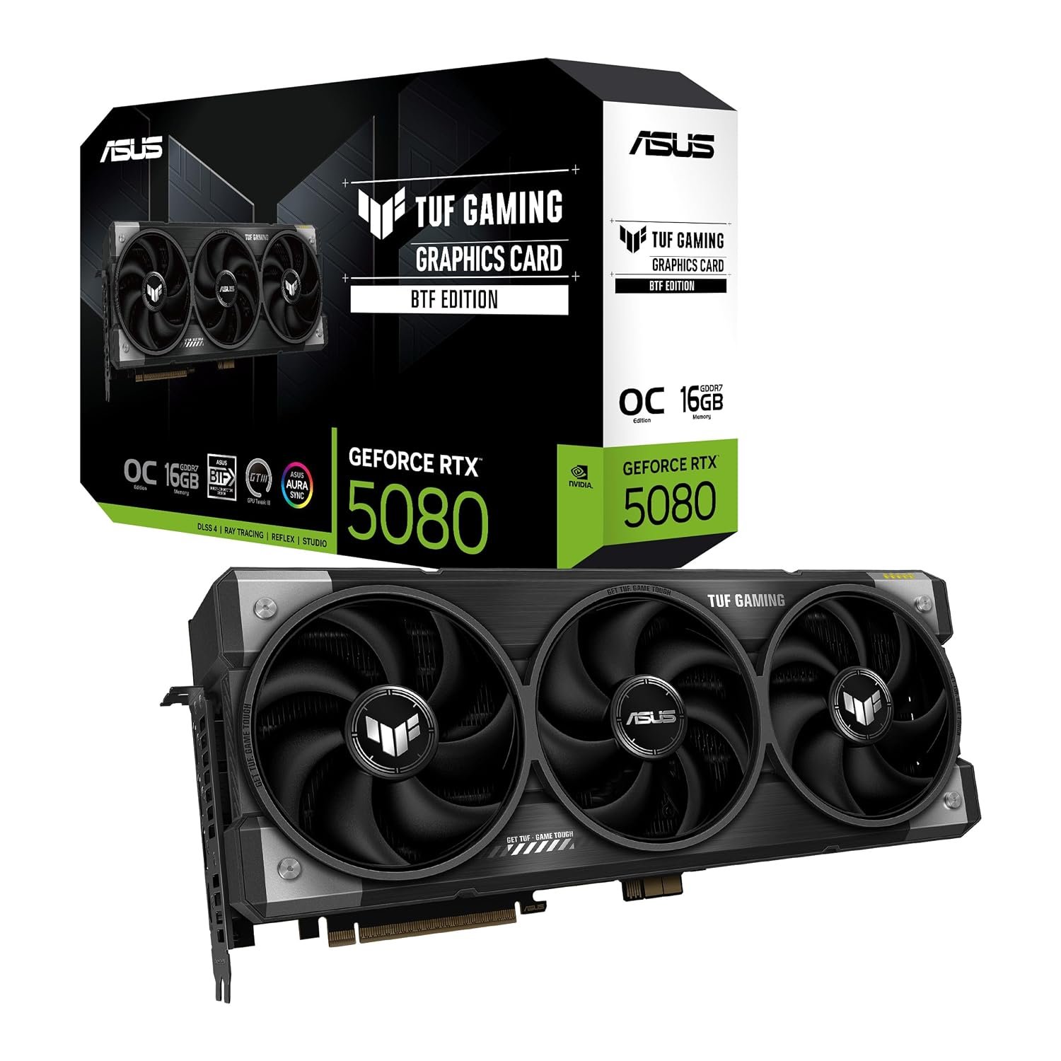 ASUS TUF Gaming GeForce RTX ™ 5080 16GB GDDR7 BTF OC Edition Gaming Graphics Card (PCIe® 5.0, HDMI®/DP 2.1, 3.6-Slot, Military-Grade Components, Detachable GC-HPWR Adapter)