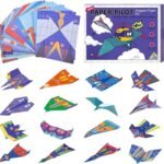 SHNMN Paper Airplane Making Kit for Kids, DIY Paper Plane Folding & Flying Activity Set, Creative Origami Aircraft Craft Kit with Colorful Paper … & Girls, Indoor & Outdoor Play, Birthday Gift