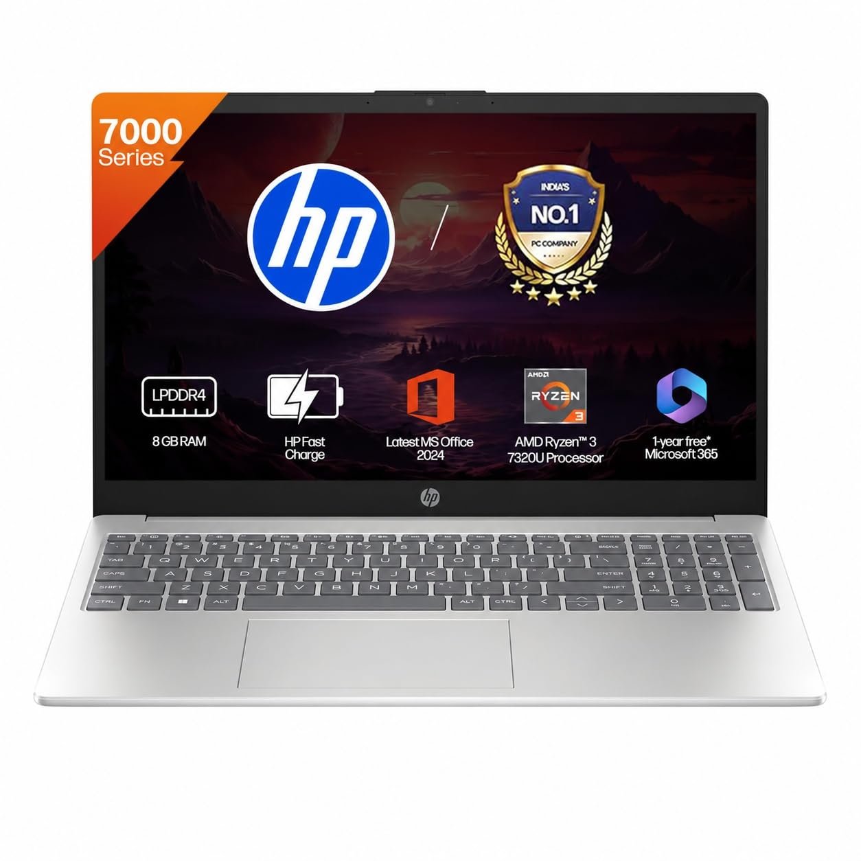 HP-15-AMD-Ryzen-3-7320U-8GB-LPDDR4-512GB-SSD HP 15, AMD Ryzen 3 7320U (8GB LPDDR4, 512GB SSD) FHD, Micro-Edge, 15.6"/39.6cm, Win 11, M365 Basic(1yr), Office24, Silver, 1.59kg, fc0499AU, AMD Radeon Graphics, 1080p FHD Camera Laptop